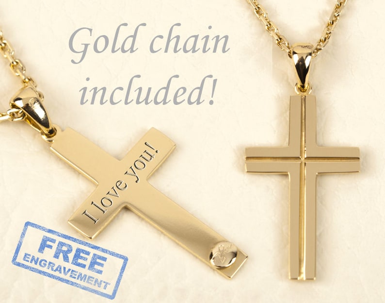 Personalized Cross Necklace for Men 14K Solid Gold Cross Mens Etsy