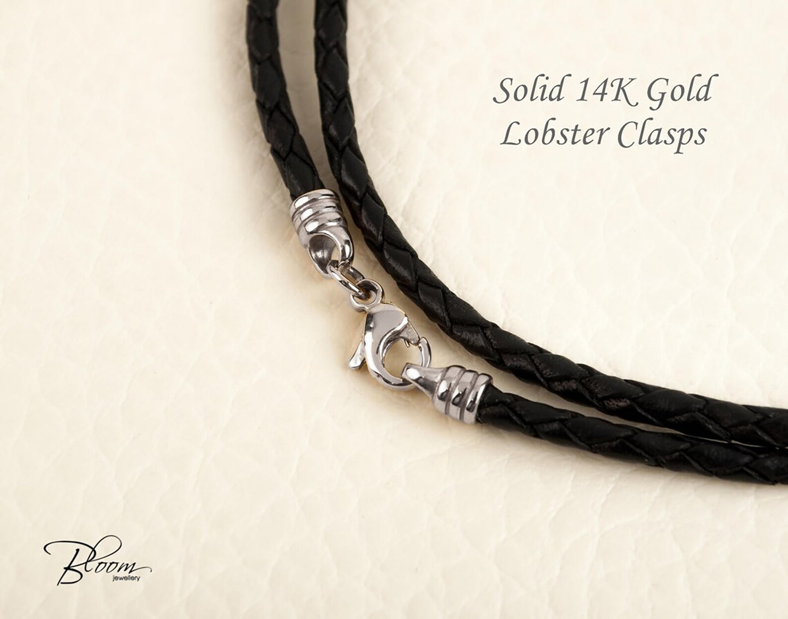 Braided Leather Cord Necklace 14K Solid Gold Clasp Leather Etsy