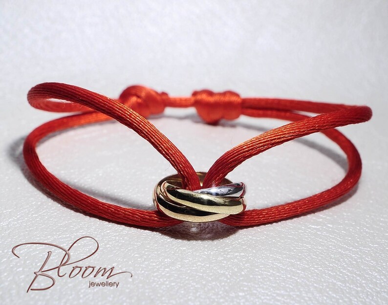 Trinity Bracelet 18K Solid Gold Bracelet Red String Bracelet Etsy