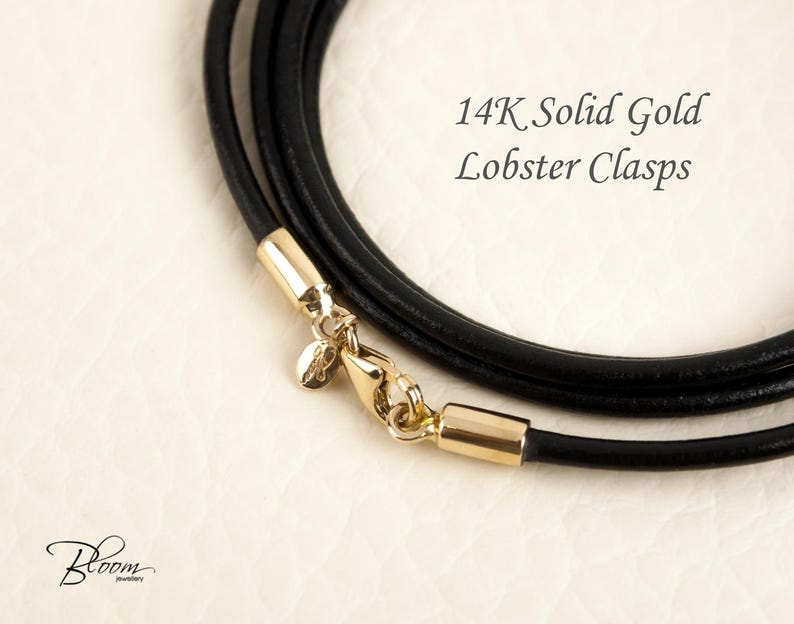 Black Leather Cord Necklace 14K Gold Clasps Gold Leather Cord Etsy