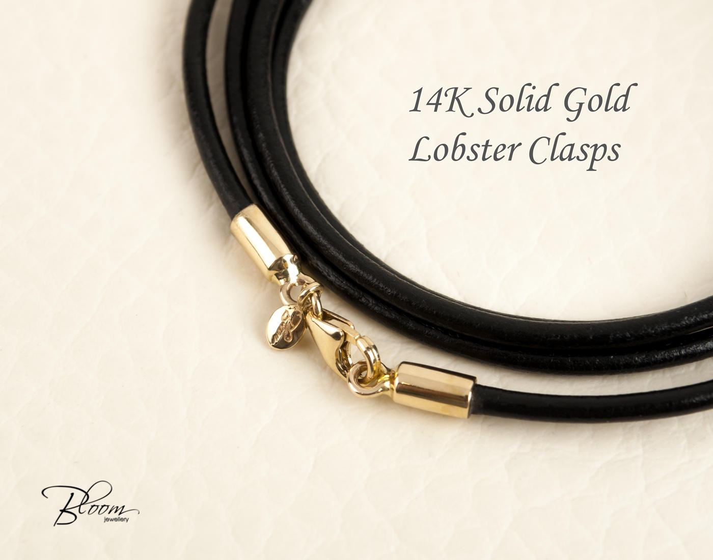 Black Leather Cord Necklace 14K Gold Clasps Gold Leather Black Leather Cord Necklace 14K Gold Clasps Gold Leather