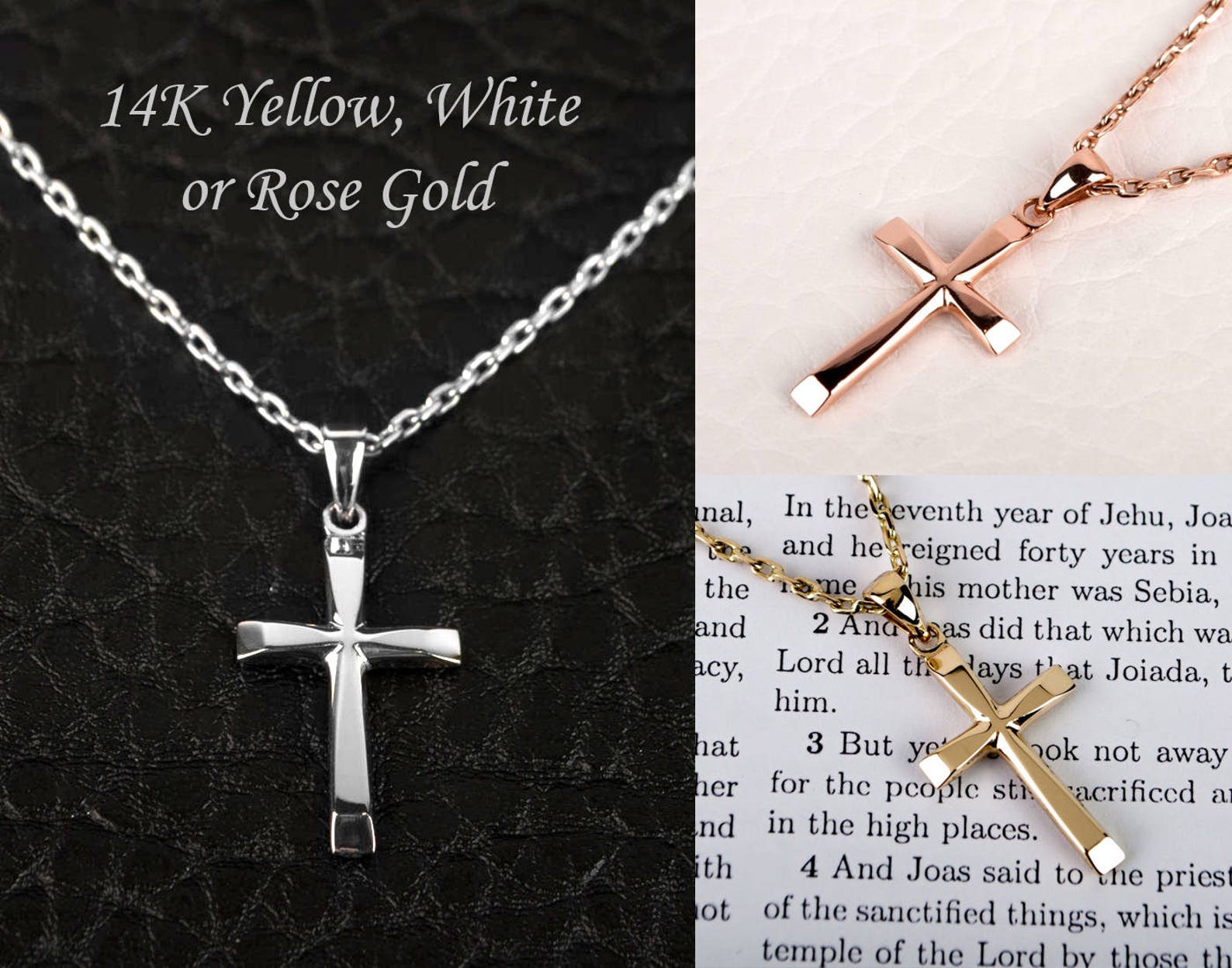 Baptism Cross Necklace 14K Gold Cross Necklace Mens Cross Etsy