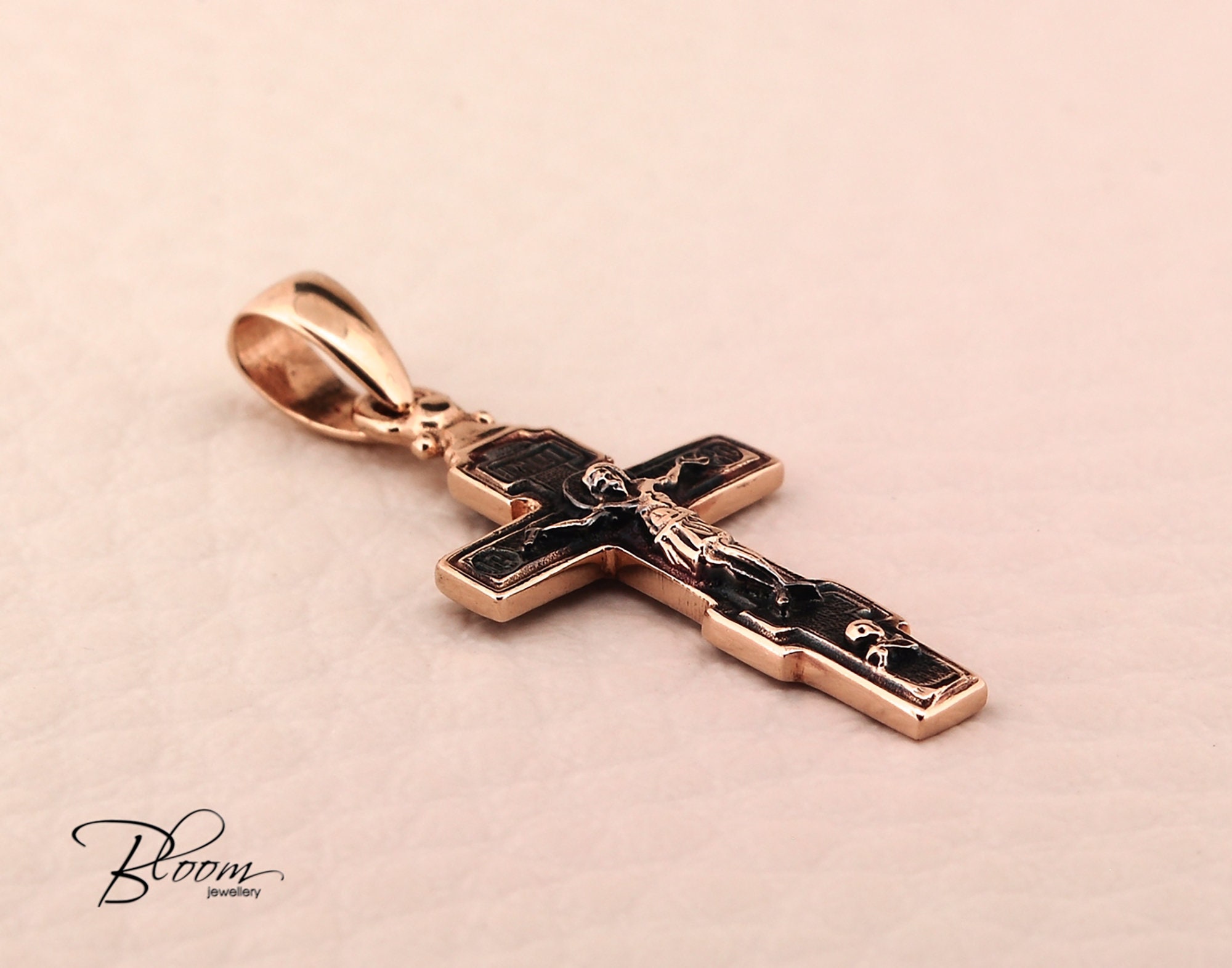 Orthodox Crucifix Gold Necklace 14K Solid Gold Cross Pendant
