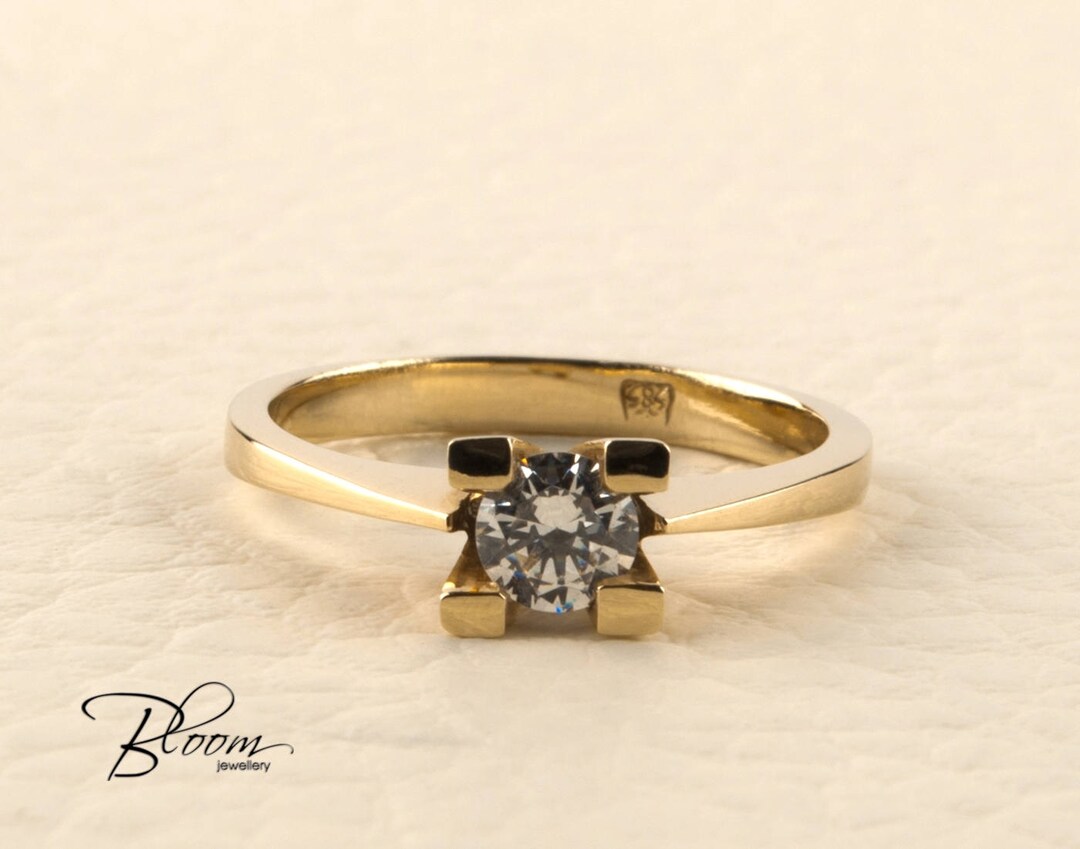 Solitaire Engagement Ring 14K Solid Gold Cubic Zirconia Bloomdiamonds ...