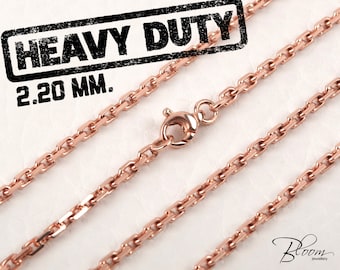 14K Solid Rose Gold Anchor Chain Necklace - Heavy Duty 2.20mm