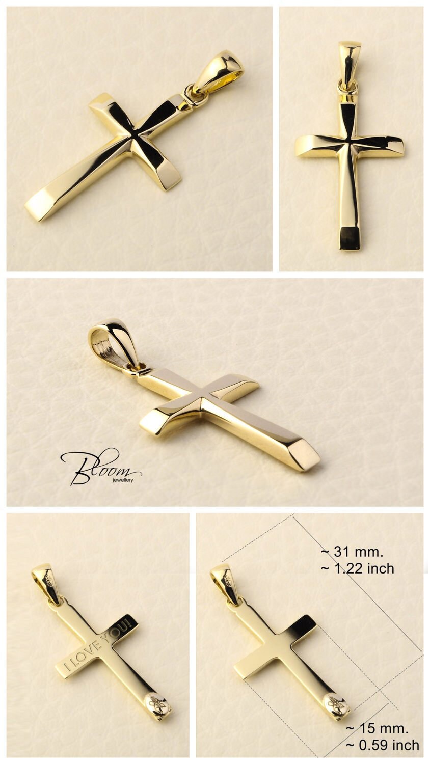 Solid Gold Cross Necklace 14K Gold 
