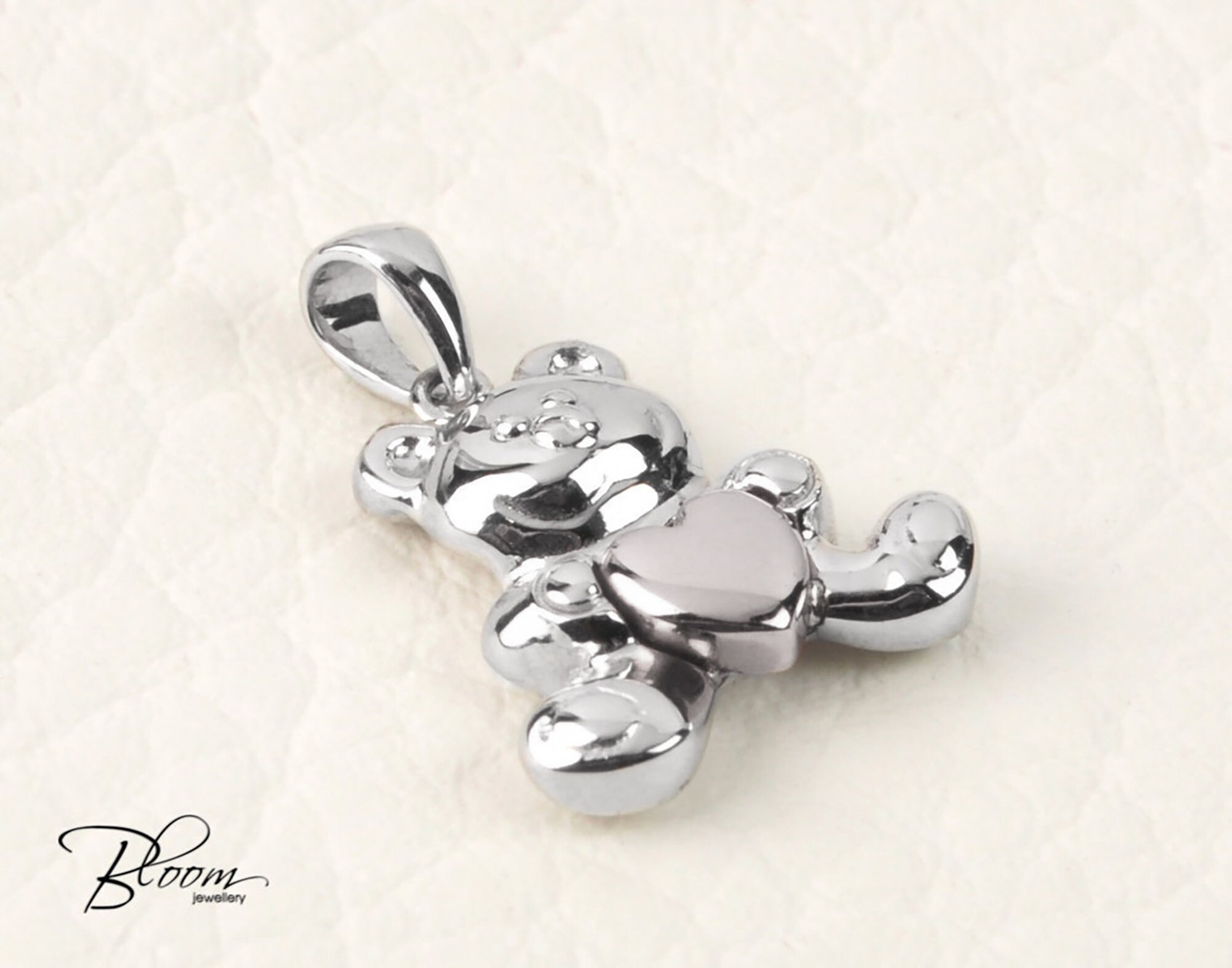 Collana Ciondolo Orsacchiotto Con Zirconi Cubici, Pav&eacute;, Titanio Dorato, Lunghezza Regolabile