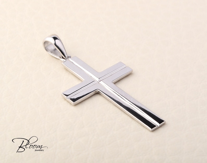 White Gold Cross Necklace 14K Solid Gold Cross Pendant Mens Gold Cross 14K White Gold Pendant for Man Bloom Jewellery 14K White Gold