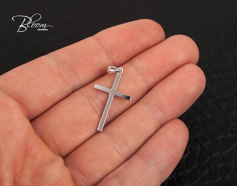 Simple White Gold Cross Pendant 14K Gold Baptism Cross Etsy