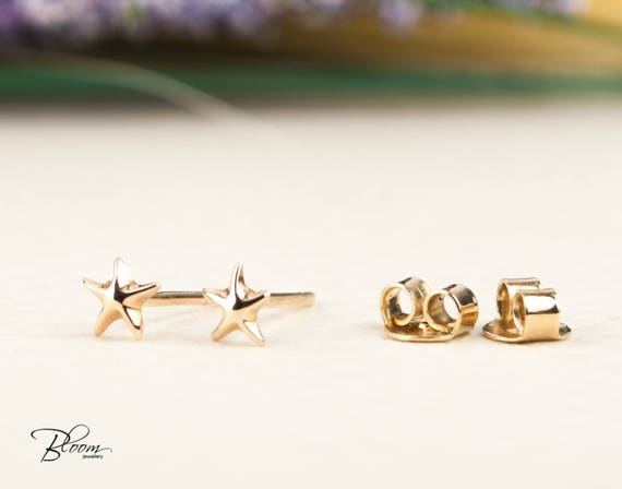Gold Starfish Earrings Tiny Starfish Stud Earrings Real Gold Studs