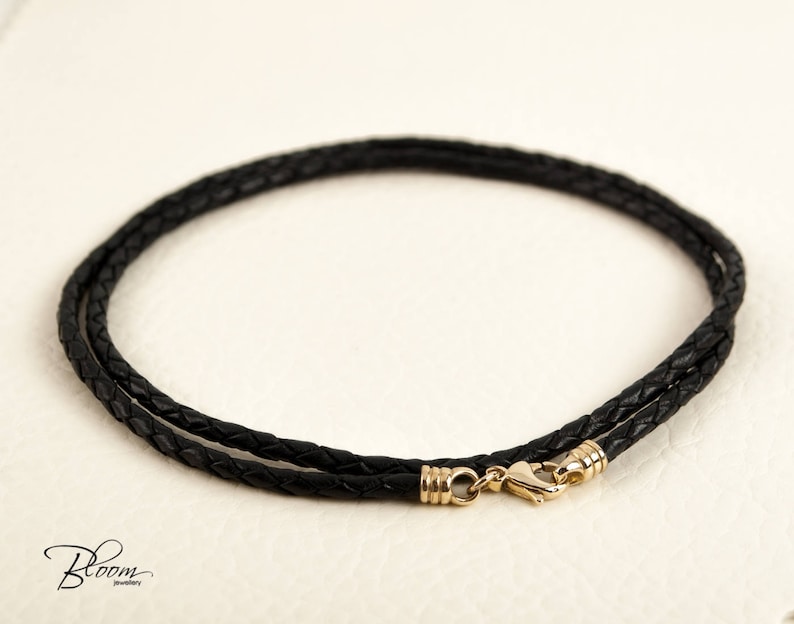 Braided Leather Cord Necklace 14K Solid Gold Clasp Leather Etsy