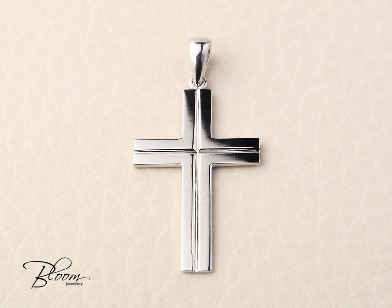 White Gold Cross Necklace 14K Solid Gold Cross Pendant Mens Gold Cross 14K White Gold Pendant for Man Bloom Jewellery image 4