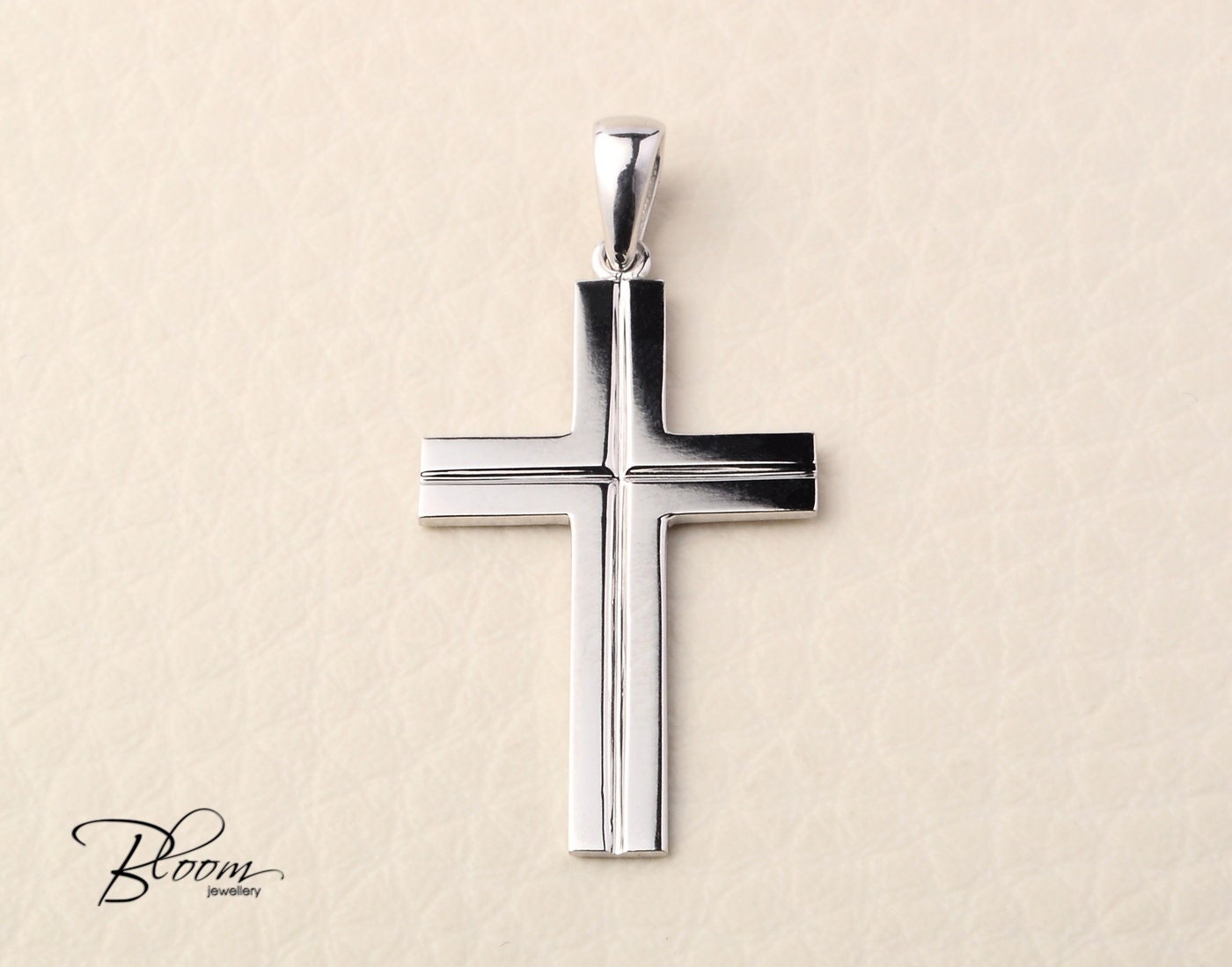 White Gold Cross Necklace 14K Solid Gold Cross Pendant Mens Etsy