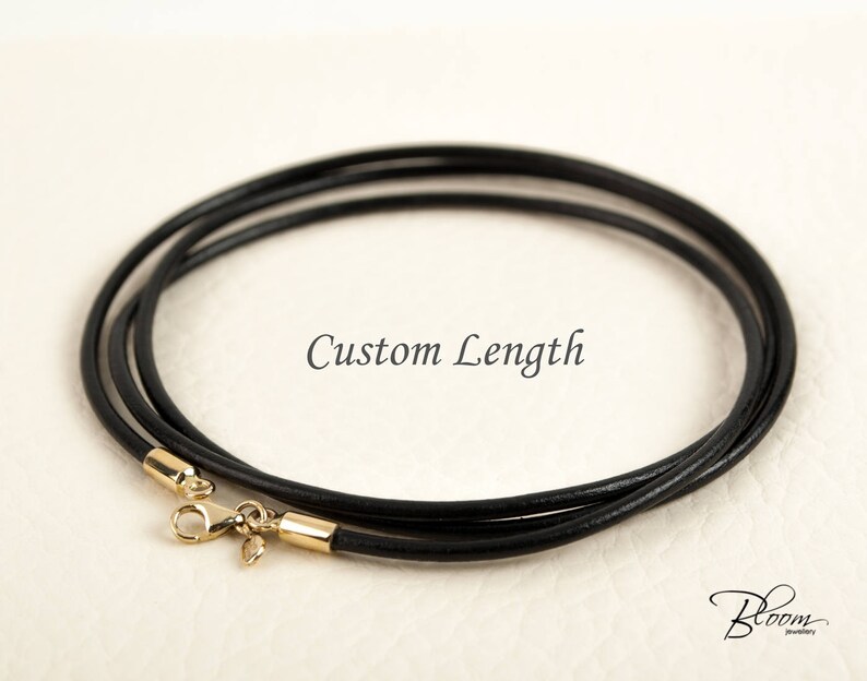 Black Leather Cord Necklace 14K Gold Clasps Gold Leather Cord Etsy