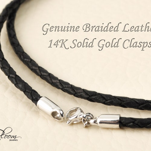 Braided Leather Cord Necklace 14K Solid Gold Clasp Leather Etsy