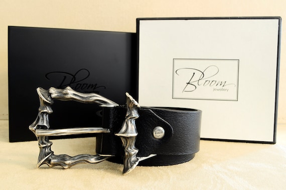 Sterling Silver Buckle Leather Belt: Heavy Solid Cow Leather 