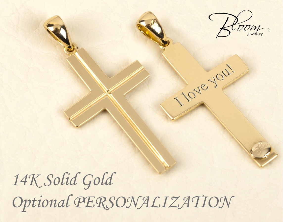 Mens Custom Gold Cross Pendant 14K Gold Cross for Man Gold Cross