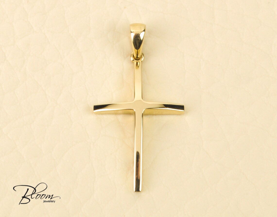 Unique Cross Pendant Solid Gold Baptism Cross Unisex Cross Etsy