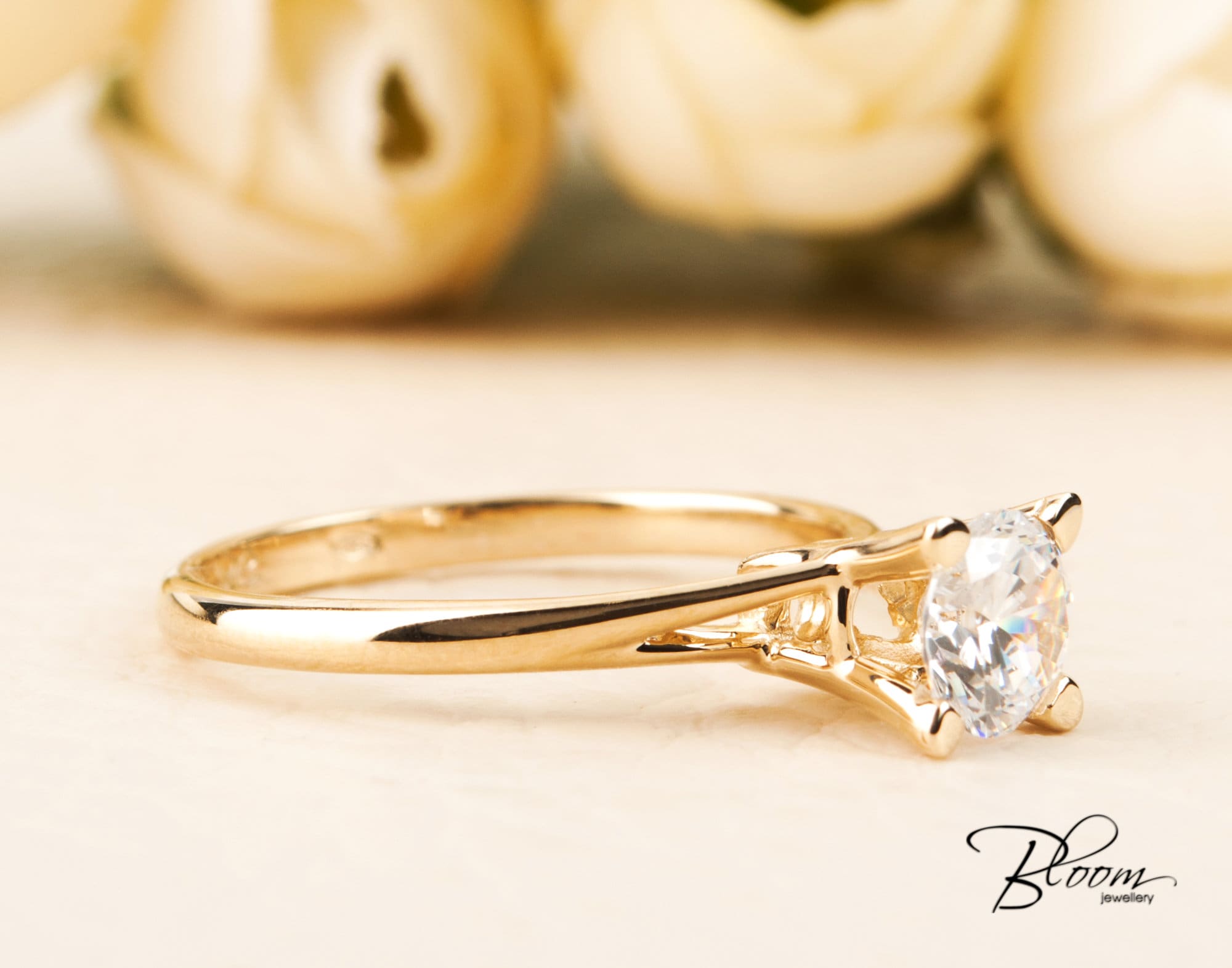 Yellow Gold Engagement Ring 14K Gold CZ Cubic Zirconia Stone ...