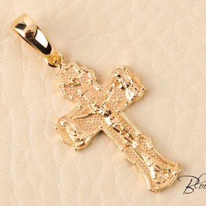 Orthodox Cross Pendant 14K Solid Gold Cross Save and Protect Cross Pendant Gold Cross Necklace for Men Baptism Cross BloomDiamonds