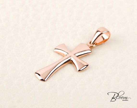 14K Rose Gold Cross Pendant for Women 