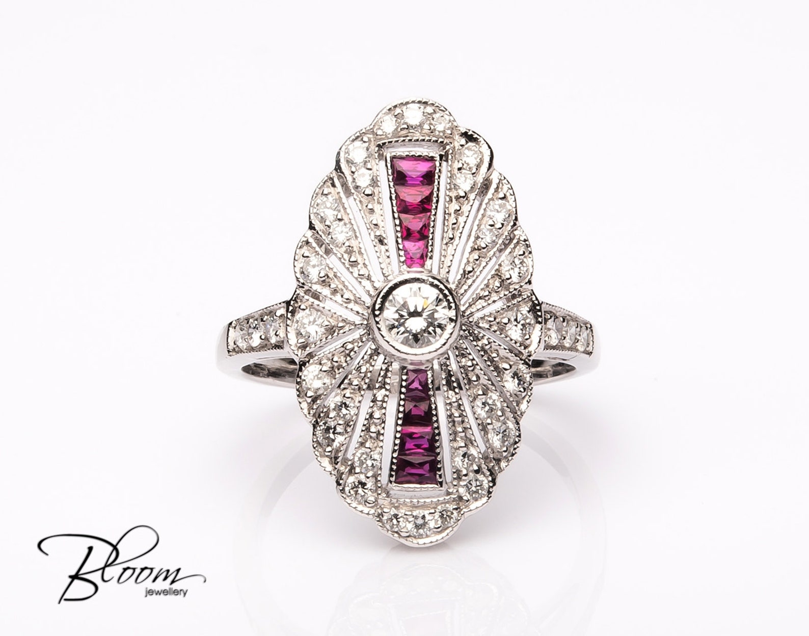 Art Deco Ring Vintage Ruby Ring White Gold Art Deco Ruby Ring Etsy