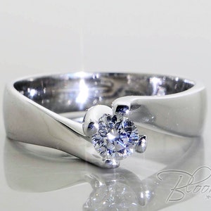 Natural Diamond Ring White Gold Engagement Ring Thick Engagement Ring 18K Diamond Engagement Ring Solid Gold Diamond Ring Twisted Engagement