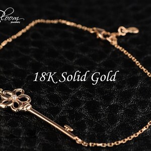 Rose Gold Bracelet for Women 18K Solid Gold Key Bracelet Rose Gold Key Bracelet Diamond Bracelet Rose Gold for Women BloomDiamonds