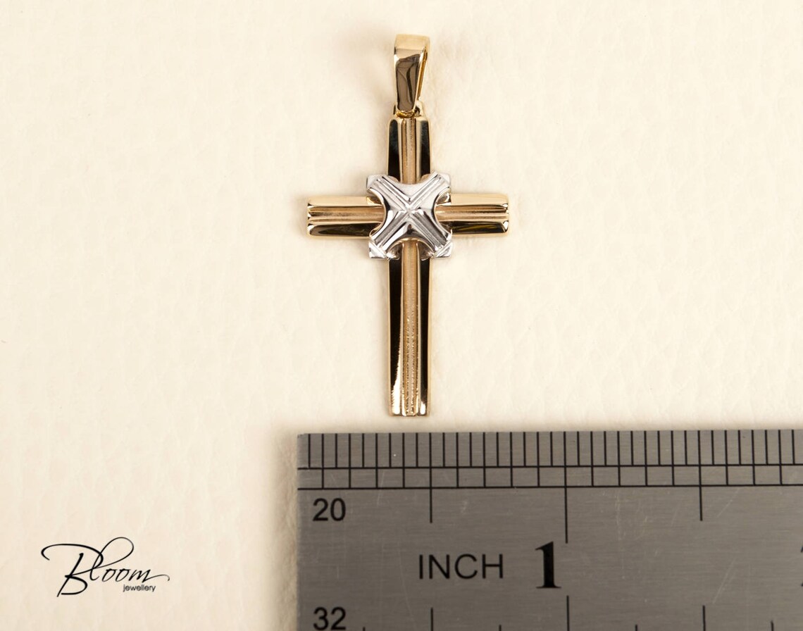 14K Solid Gold Cross Pendant Necklace - Modern Mens Jewelry - Etsy