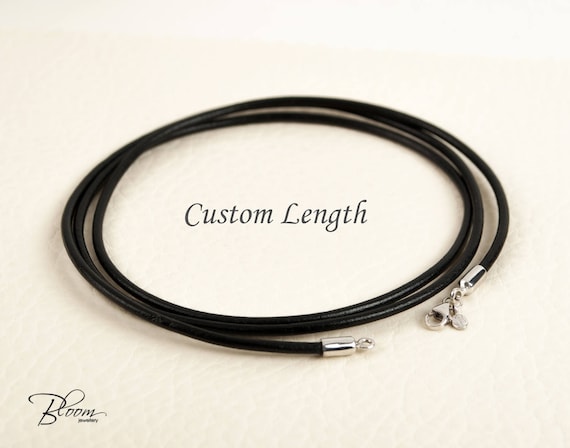 Black Leather Cord Necklace 14K White Gold Clasps Gold Black Leather Cord Necklace 14K White Gold Clasps Gold