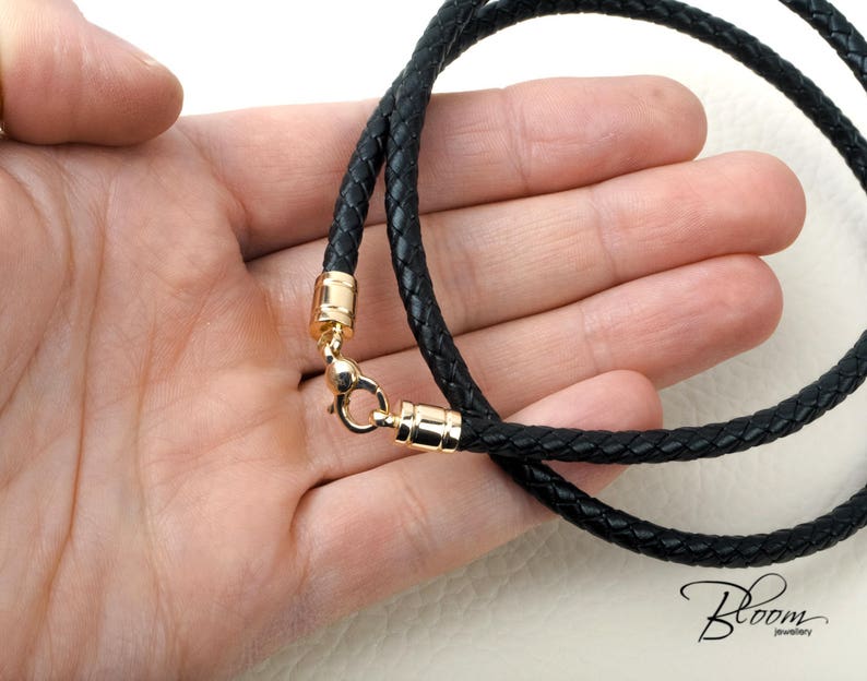 Leather Cord Necklace for Men 14K Solid Gold Clasps Leather Etsy