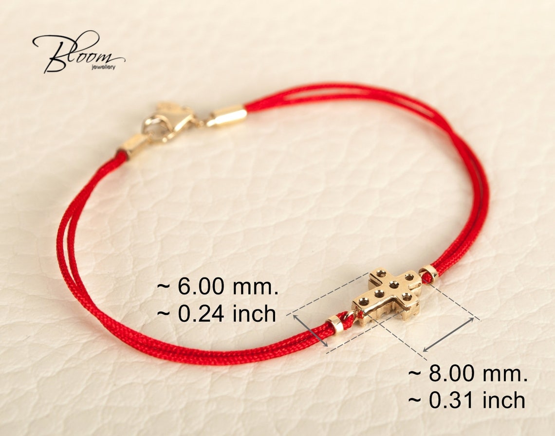 Red String Bracelet 14K Yellow Gold Cross With Cubic Zirconia Etsy