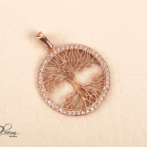 14K Yellow Gold Tree of Life Pendant Cubic Zirconia Necklace BloomDiamonds 14K Rose Gold