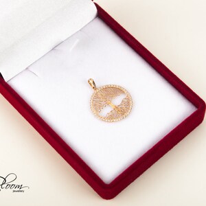 14K Yellow Gold Tree of Life Pendant Cubic Zirconia Necklace BloomDiamonds image 5