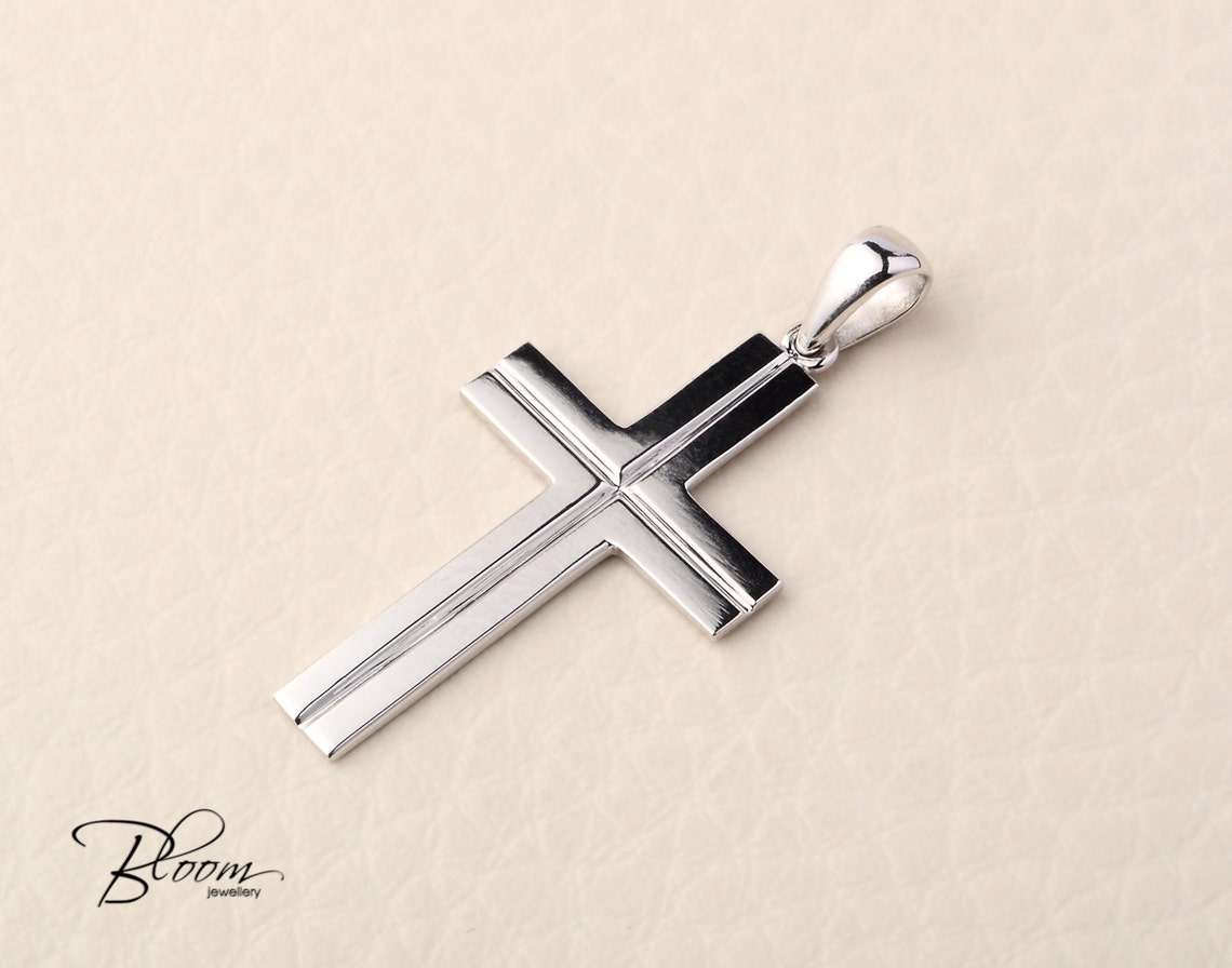 White Gold Cross Necklace 14K Solid Gold Cross Pendant Mens - Etsy