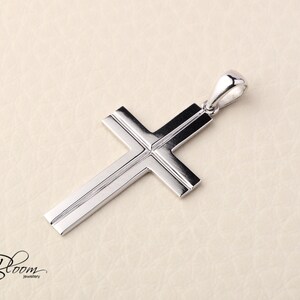 White Gold Cross Necklace 14K Solid Gold Cross Pendant Mens Gold Cross 14K White Gold Pendant for Man Bloom Jewellery image 5