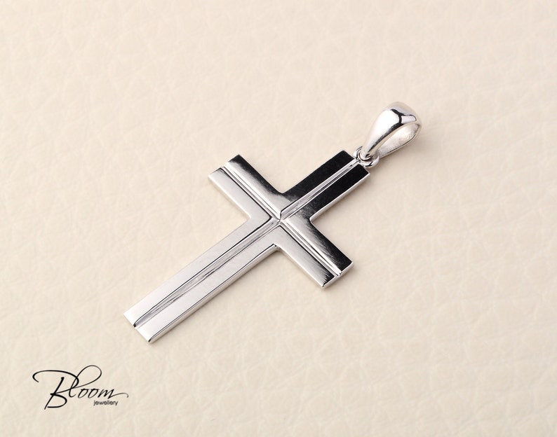 White Gold Cross Necklace 14K Solid Gold Cross Pendant Mens Gold Cross 14K White Gold Pendant for Man Bloom Jewellery image 5