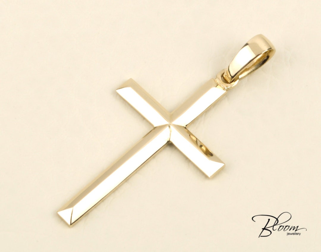 Personalized Solid Gold Cross for Men 14K Yellow Gold Necklace Fathers ...