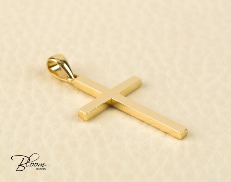 Simple White Gold Cross Pendant 14K Gold Baptism Cross Etsy