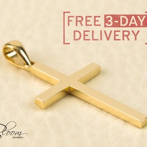 Collier croix en or 14 carats pour homme Pendentif croix en or personnalisé Idée cadeau pour homme Collier croix de baptême en or simple BloomDiamonds