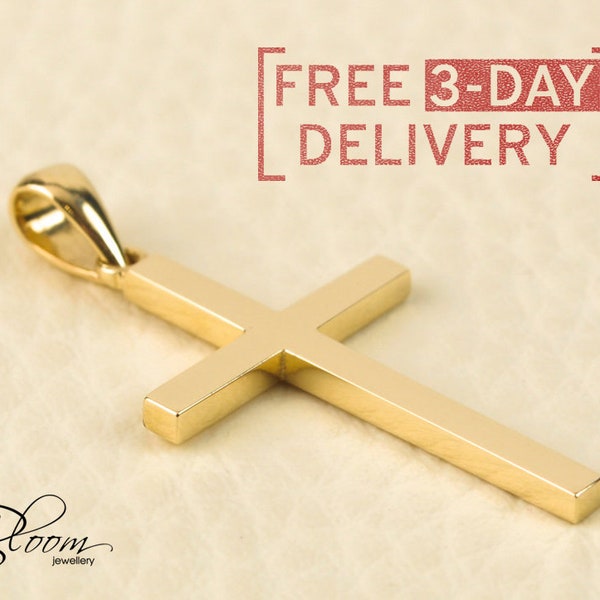 14K Solid Gold Cross Pendant - Custom Baptism Gift
