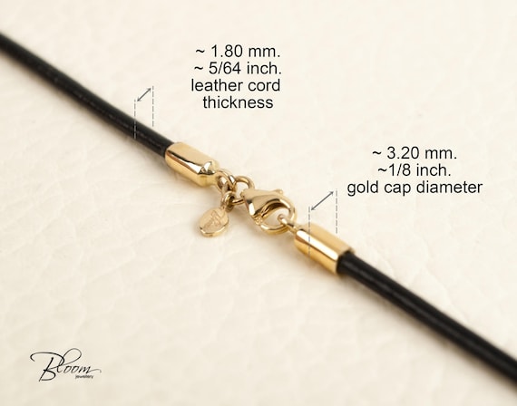 Black Leather Cord Necklace 14K Gold Clasps Gold Leather Black Leather Cord Necklace 14K Gold Clasps Gold Leather