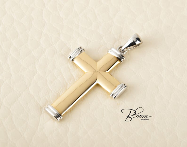 Mens Gold Cross Pendant Necklace For Men Solid Image 0