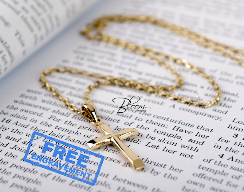 Baptism Cross Necklace 14K Gold Cross Necklace Mens Cross Etsy