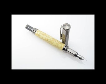 Cream Gold Stone Fountain Pen: Chrome Finish Desk Accessory