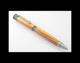 Bethlehem Olive Wood Ballpoint Pen: Antique Pewter, Christian Gift