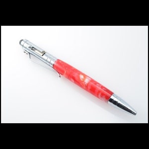 Bolt Action Tec-Pen with Stylus Tip in Chrome, Red and White Barrel, writing Pen, tech gift, touch screen stylus