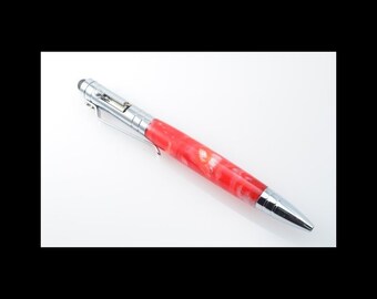 Bolt Action Tec-Pen with Stylus Tip in Chrome, Red and White Barrel, writing Pen, tech gift, touch screen stylus
