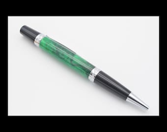 Green & Black Acrylic Ballpoint Pen, Chrome Components