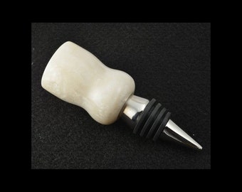 Pearl White Acrylic Wine Bottle Stopper - Stainless Steel Topper